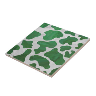 Cow Green and White Print Ceramic Tile