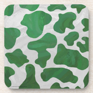 Cow Green and White Print Coaster