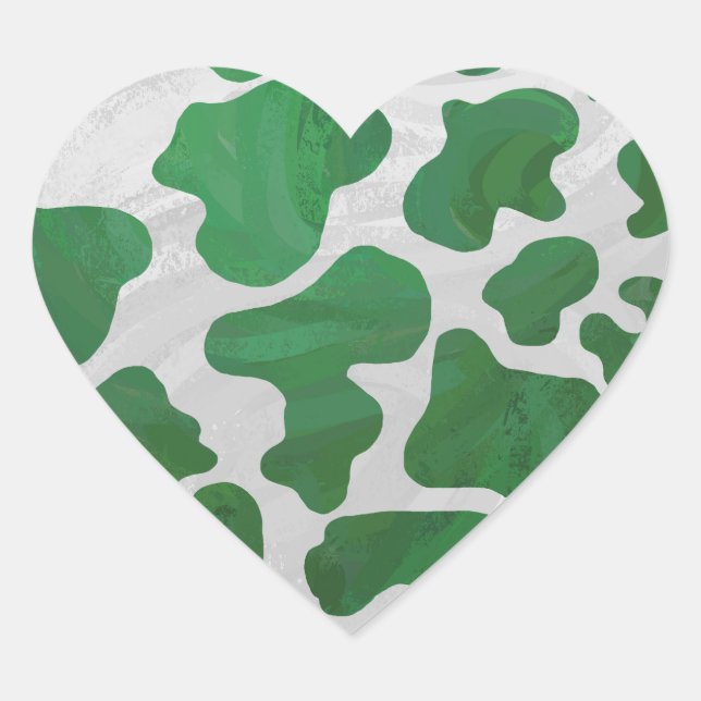 Cow Green and White Print Heart Sticker (Front)
