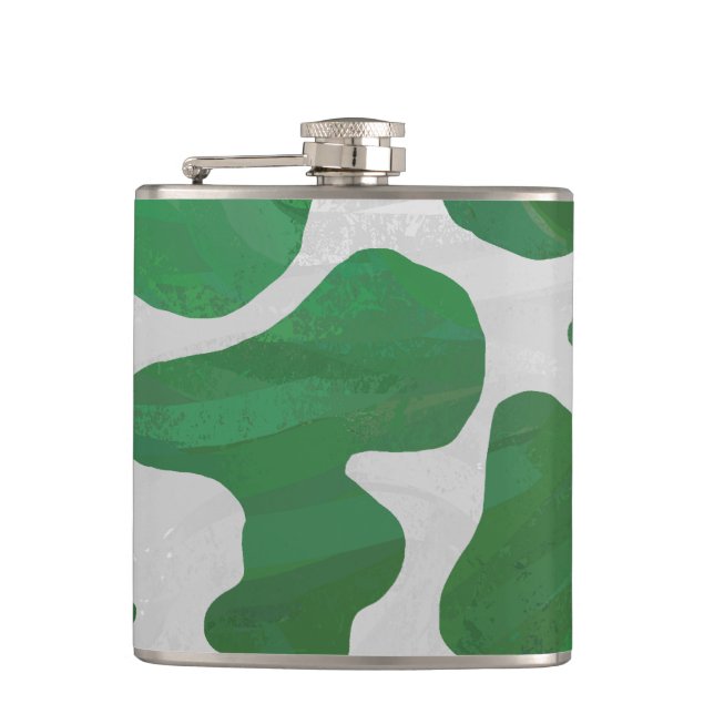 Cow Green and White Print Hip Flask (Front)