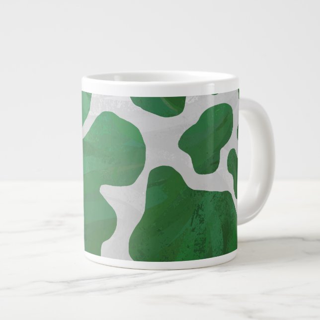 Cow Green and White Print Large Coffee Mug (Front Right)