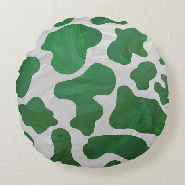 Cow Green and White Print Round Cushion (Front)