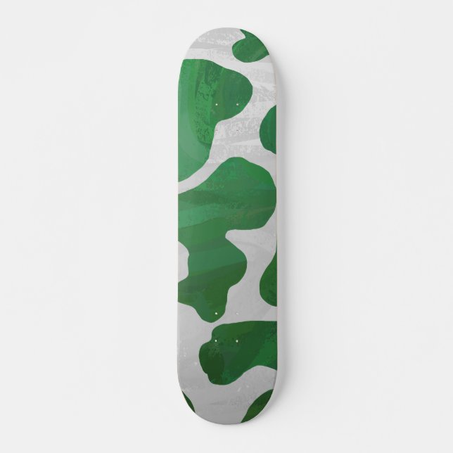 Cow Green and White Print Skateboard (Front)