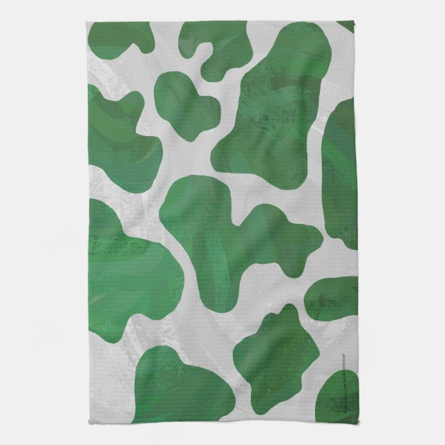 Cow Green and White Print Tea Towel (Vertical)
