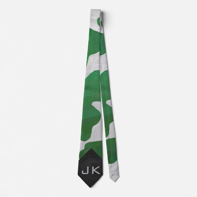 Cow Green and White Print Tie (Front)