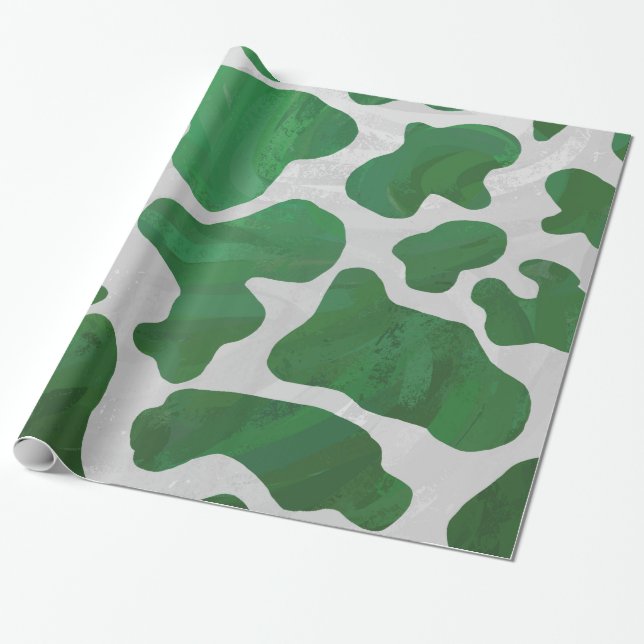 Cow Green and White Print Wrapping Paper (Unrolled)