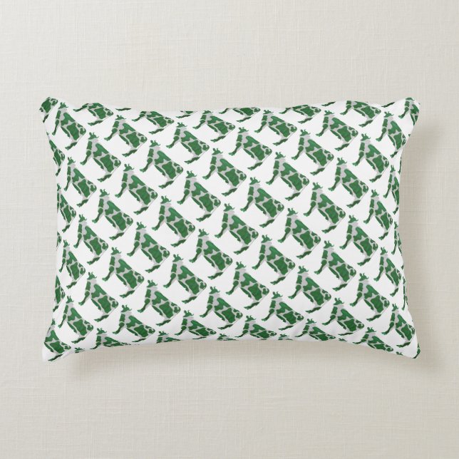 Cow Green and White Silhouette Decorative Cushion (Front)