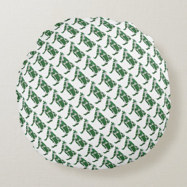 Cow Green and White Silhouette Round Cushion (Front)