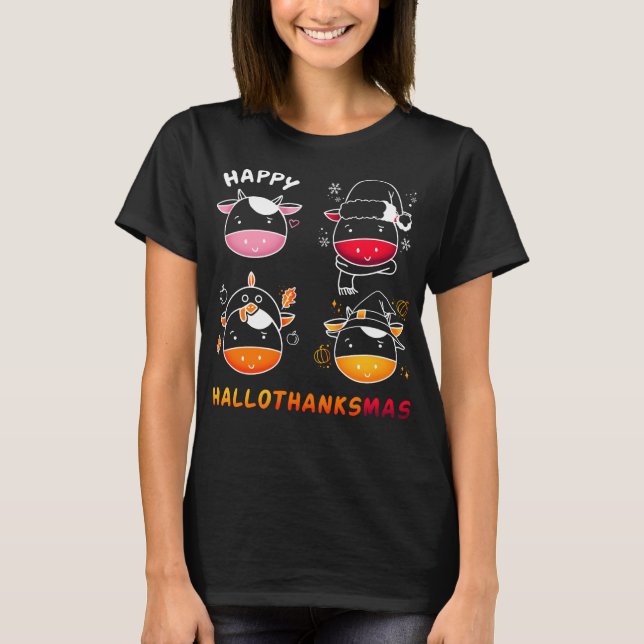 Cow Hallothanksmas Happy Halloween Cow Lover T-Shirt (Front)