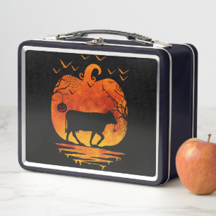 COW HALLOWEEN COSTUME PUMPKIN FALL SEASON METAL LUNCH BOX