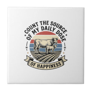 Cow Happiness Vintage Farm Vector Shirt Design_1 Ceramic Tile