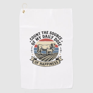 Cow Happiness Vintage Farm Vector Shirt Design_1 Golf Towel