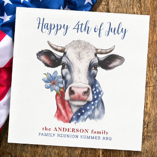 Cow Happy 4th Of July Red White Blue Patriotic Napkin