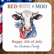Cow Happy 4th Of July Red White Blue Patriotic