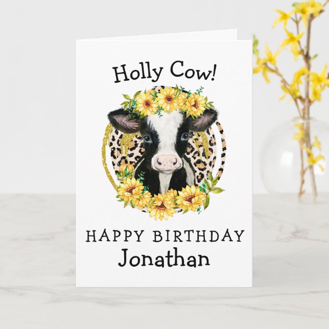 cow happy birthday card (Yellow Flower)