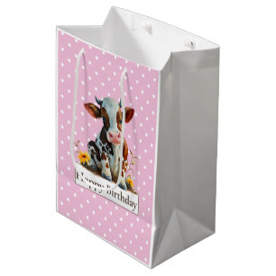 Cow Happy Birthday Cute Pink Medium Gift Bag