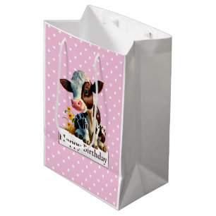 Cow Happy Birthday Daisy Pink Medium Gift Bag