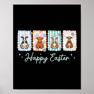 Cow Happy Easter Day Cute Bunny Heifer Cow Stamp Poster