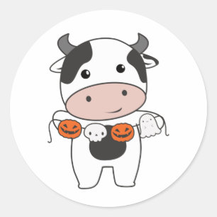 Cow Happy Halloween Pumpkin Bat Costume Classic Ro Round Sticker