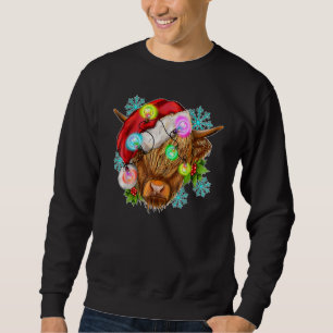 Cow Hat Santa Christmas Light Heifer Farmer Highla Sweatshirt