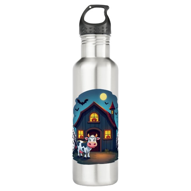 Cow & Haunted Barn 710 Ml Water Bottle (Front)