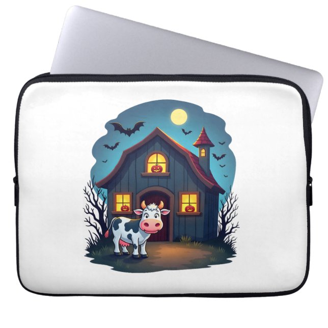 Cow & Haunted Barn Laptop Sleeve (Front)