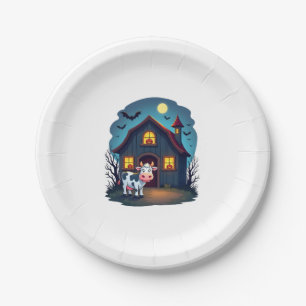 Cow & Haunted Barn Paper Plate