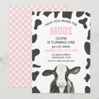 Cow Have you Heard Moos pink Plaid Birthday