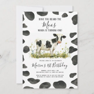 Cow Have you Heard Moos Watercolor Birthday Party Invitation