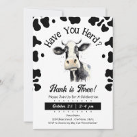 Cow Have You Herd 3rd Birthday Watercolor Invitat