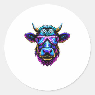 Cow head cow glasses funny cool colourful classic round sticker
