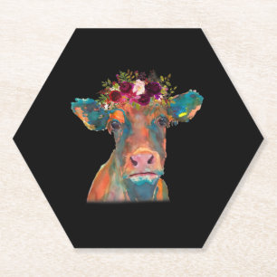 Cow Head Face Colourful Watercolor Cow Gifts Paper Coaster