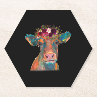 Cow Head Face Colourful Watercolor | Cow Gifts  Paper Coaster