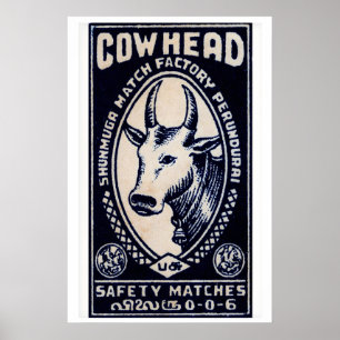 Cow Head - Matchbox Print - Aesthetic Wall Art