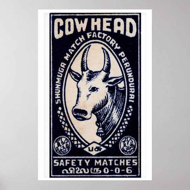Cow Head - Matchbox Print - Aesthetic Wall Art (Front)