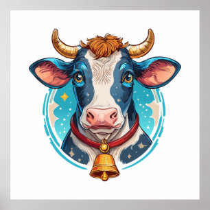 Cow head portrait poster