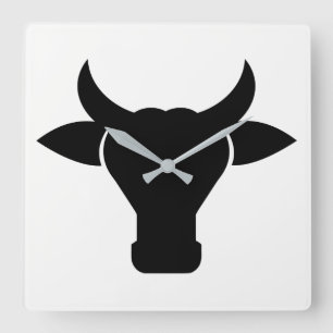 Cow Head Silhouette Square Wall Clock