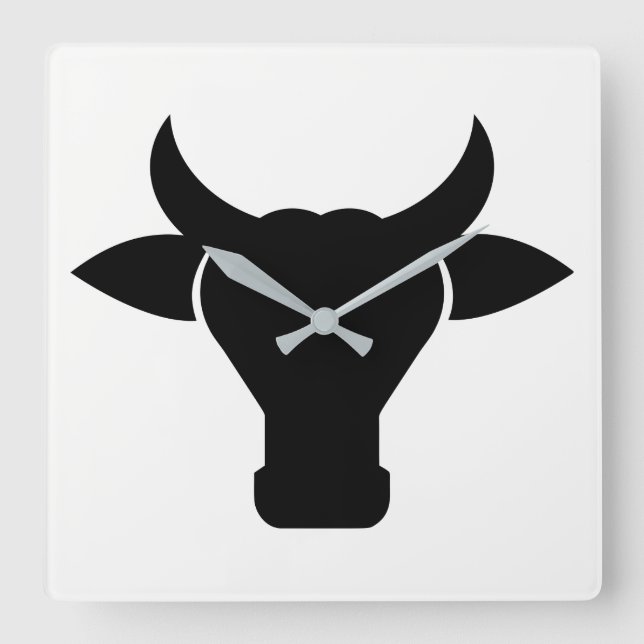 Cow Head Silhouette Square Wall Clock (Front)