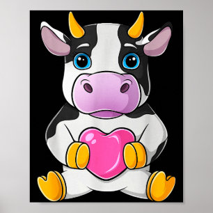 Cow Heart Cute Valentines Day Farm Animal Women Ki Poster