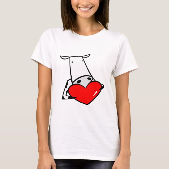 Cow Heart Valentine I Love Cows T-Shirt (Front)