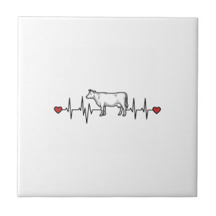 Cow Heartbeat Engraving Style Farm Animal Shirt De Ceramic Tile