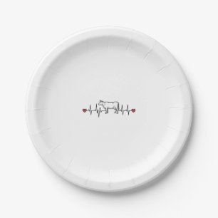 Cow Heartbeat Engraving Style Farm Animal Shirt De Paper Plate