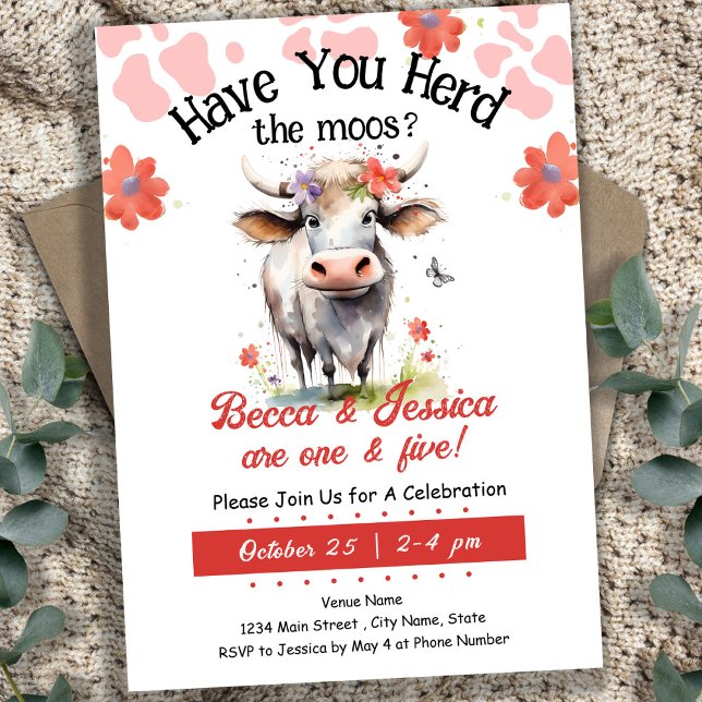 Cow Herd moos Double Birthday Invitation (Creator Uploaded)