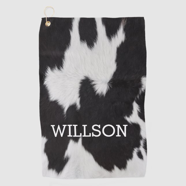 Cow hide Black and White  Golf Towel (Front)