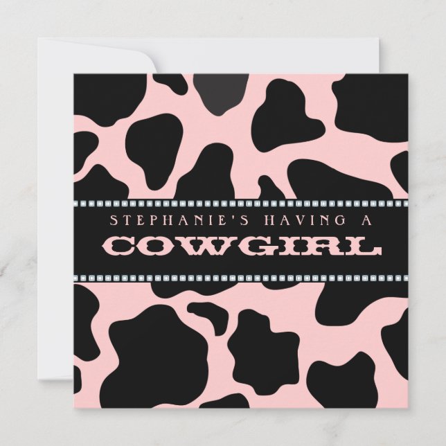 Cow Hide Print Pink Cowgirl Baby Shower Invitation (Front)