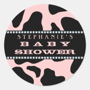Cow Hide Print Pink Cowgirl Baby Shower Sticker