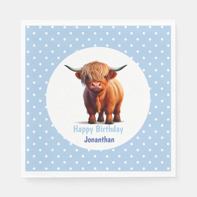 Cow Highland Blue Birthday Napkin (Front)