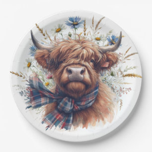 Cow Highland Farm Watercolor Paper Plate