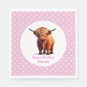 Cow Highland Pink Balloons  Poke Dots Napkin