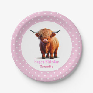 Cow Highland Pink Balloons Poke Dots Paper Plate